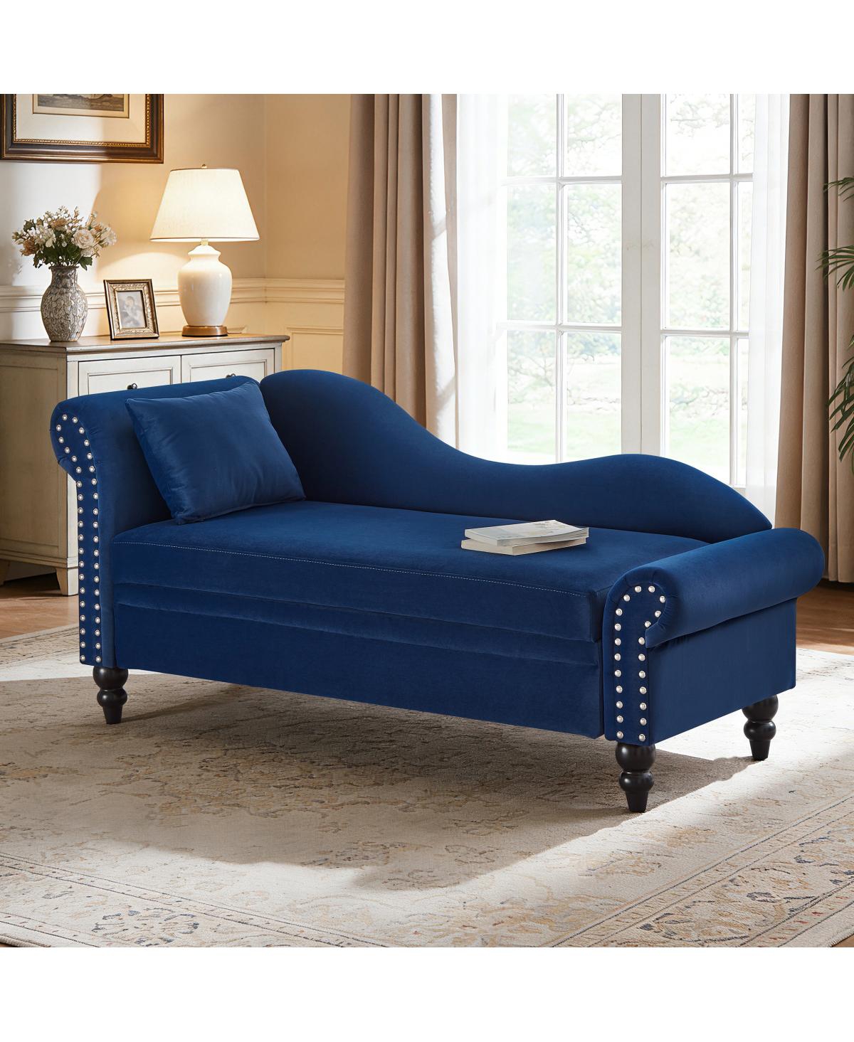 Streamdale Furniture 64.5'' Modern Velvet Storage Chaise Lounge with Lumbar Pillow