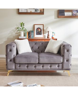 Classic Modern 61.25-Inch Velvet Chesterfield Sofa with 2 Pillows