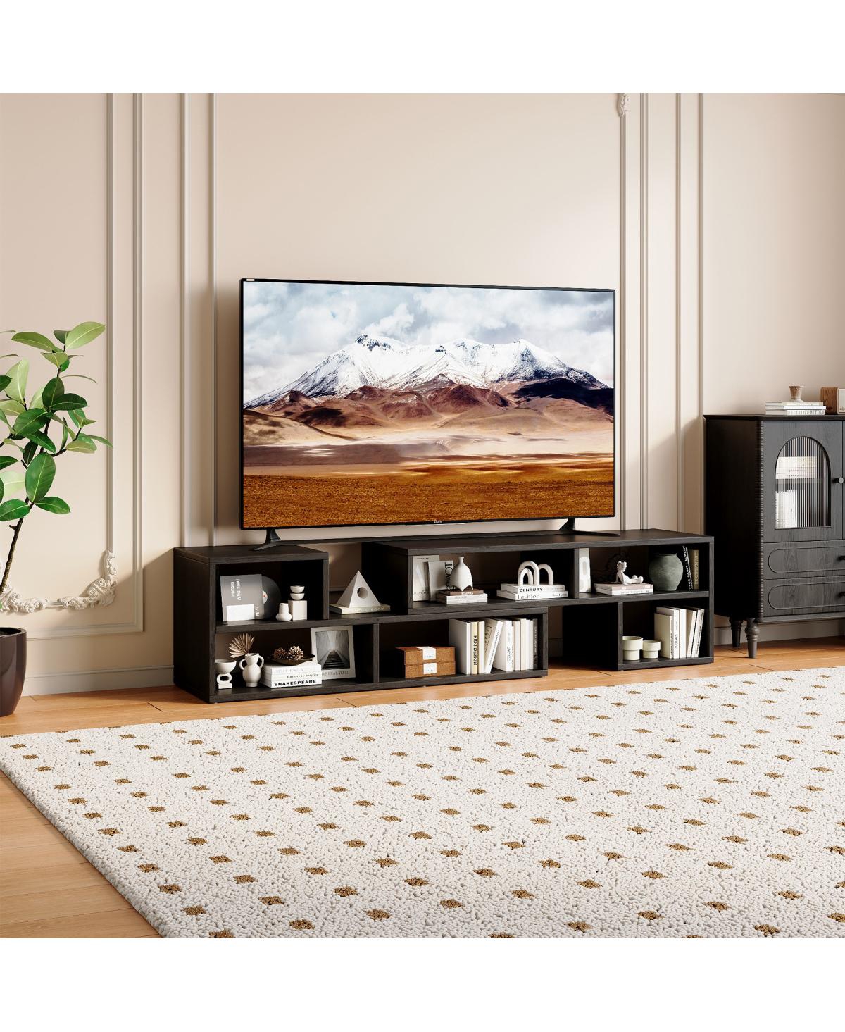 Streamdale Furniture Adjustable Modular Tv Stand with Open Storage and Multi-Compartments - Black