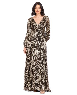 Women's Metallic V-Neck Ruched-Waist Gown