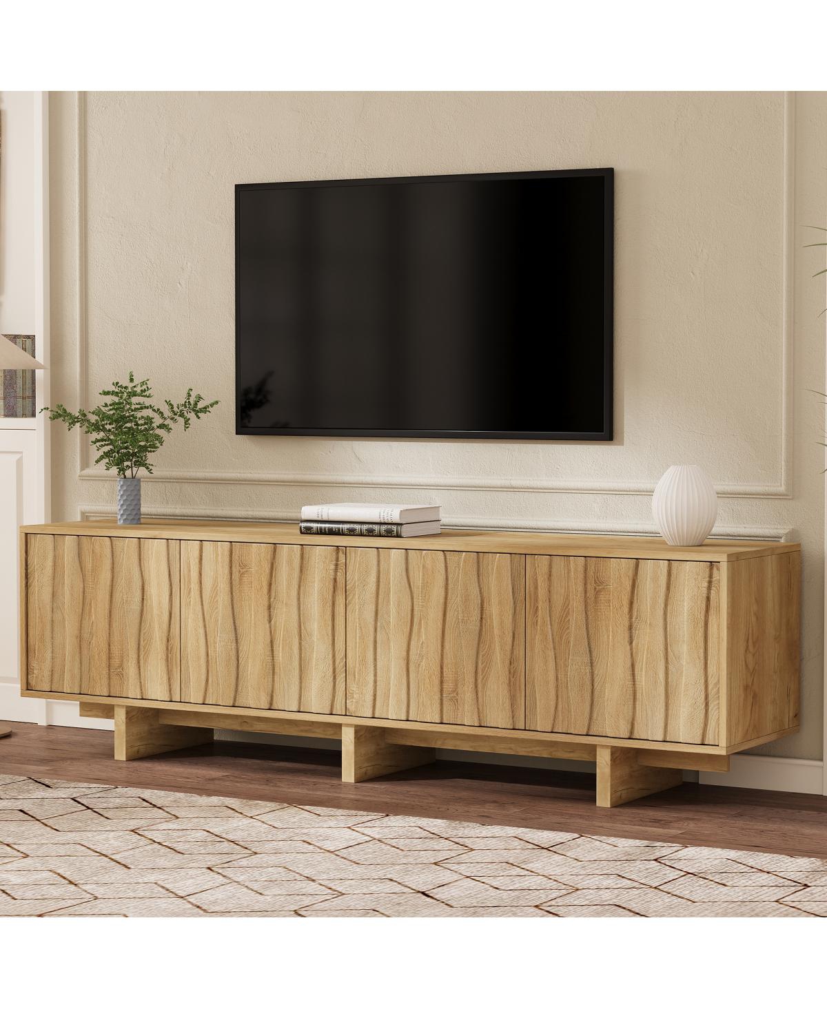 Streamdale Furniture Retro Wood Grain Tv Stand with Wavy Doors for TVs up to 75