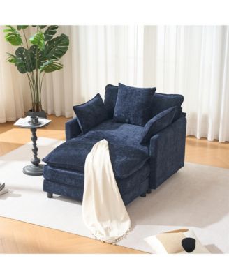 39.4" Modern Chenille Accent Chair with Footrest, Single Lounge Chair with Pillow Armrest