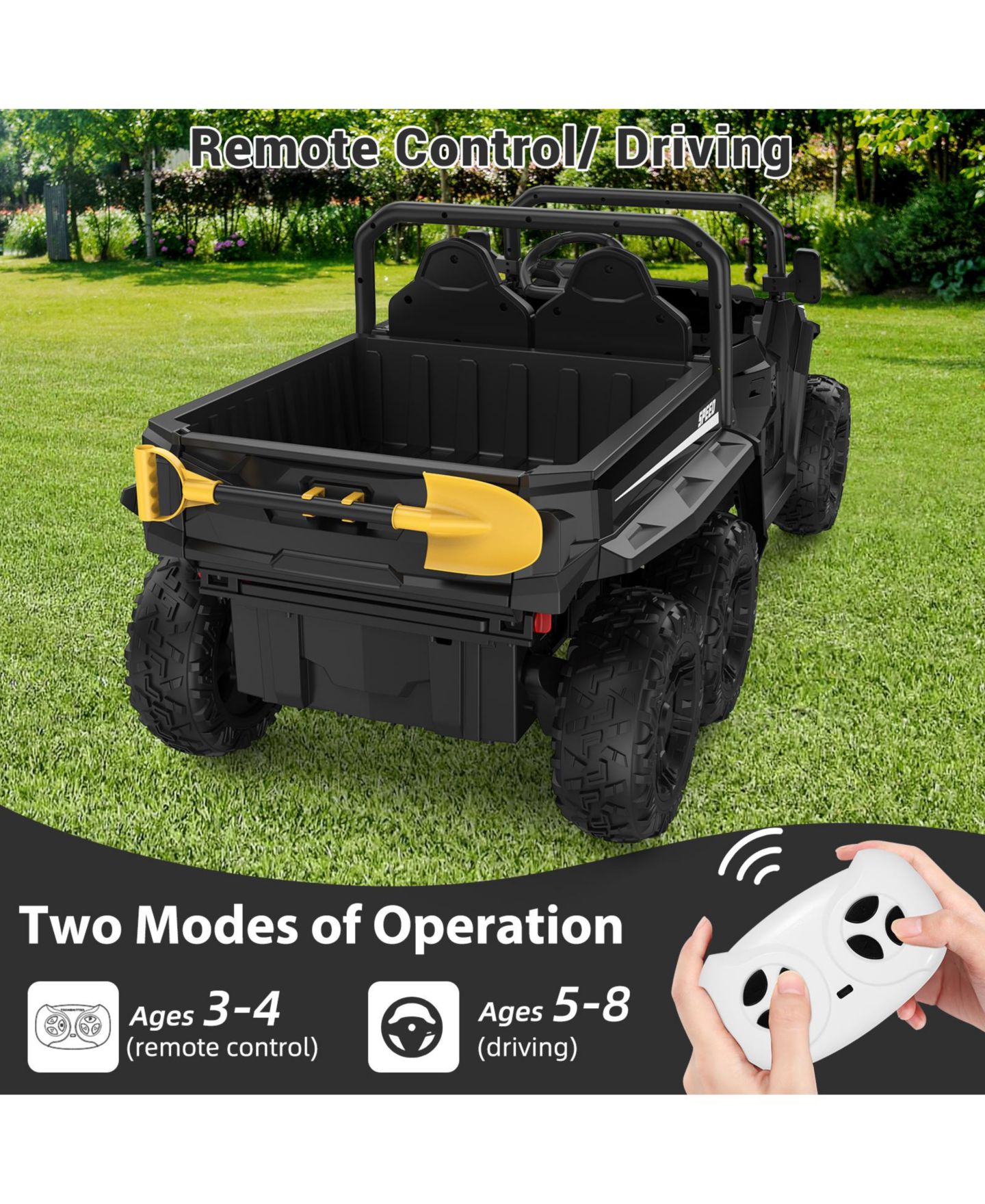 Детская игрушка homfan 24V 6 Wheel Ride-On Dump Truck with Electric Dump Bed, 2-Seater, Ages 3-8, цвет: Чёрный — фото 7