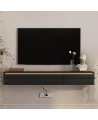 Floating Wall-Mounted TV Stand with LED Lights and Power Outlet