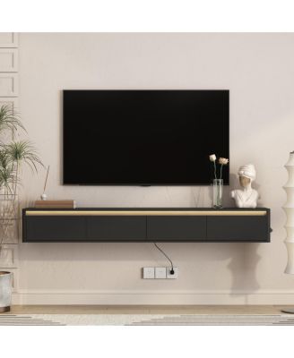 Floating Wall-Mounted TV Stand with LED Lights and Power Outlet3
