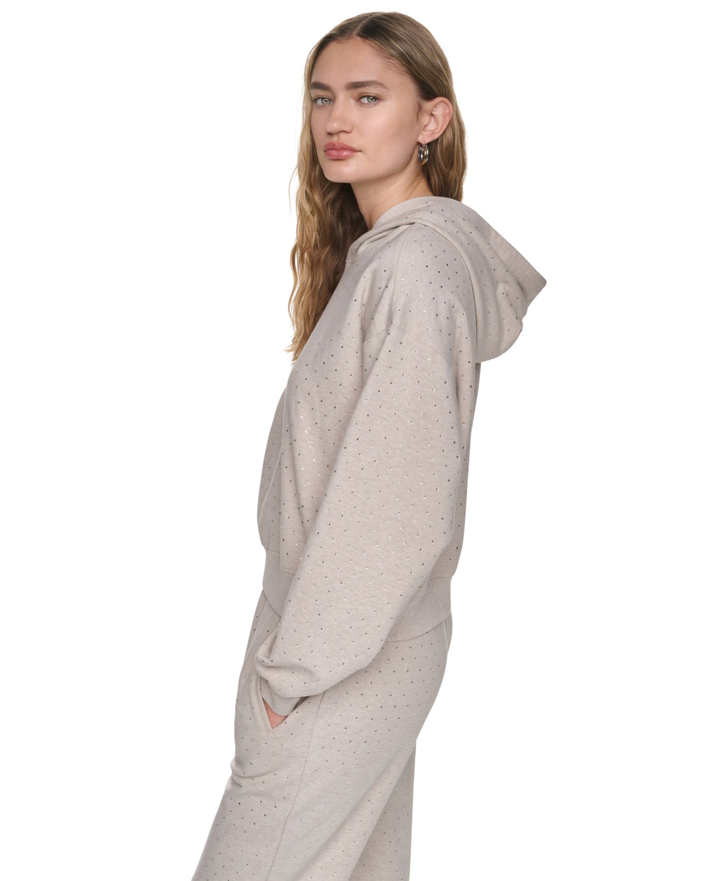 Женский свитшот DKNY Jeans Rhinestone Hooded Pull-On, цвет: Меланжевый / Прозрачный — фото 3