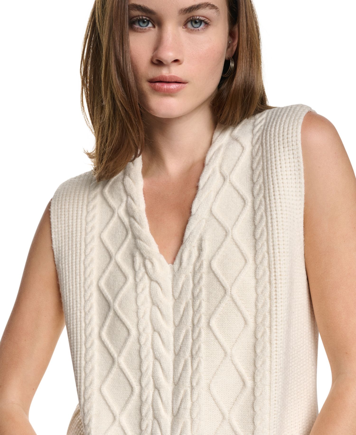 Women's Cable-Knit V-Neck Hi-Low Sweater