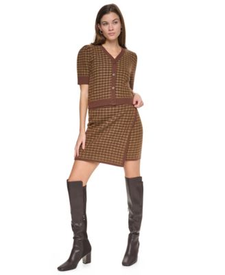 Women's Puff Short-Sleeve Cropped V-Neck Cardigan