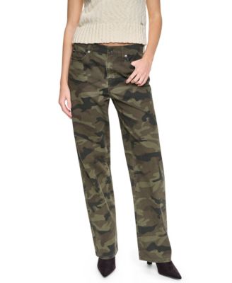 Women's Mid-Rise Relaxed Straight Camo Print Jeans