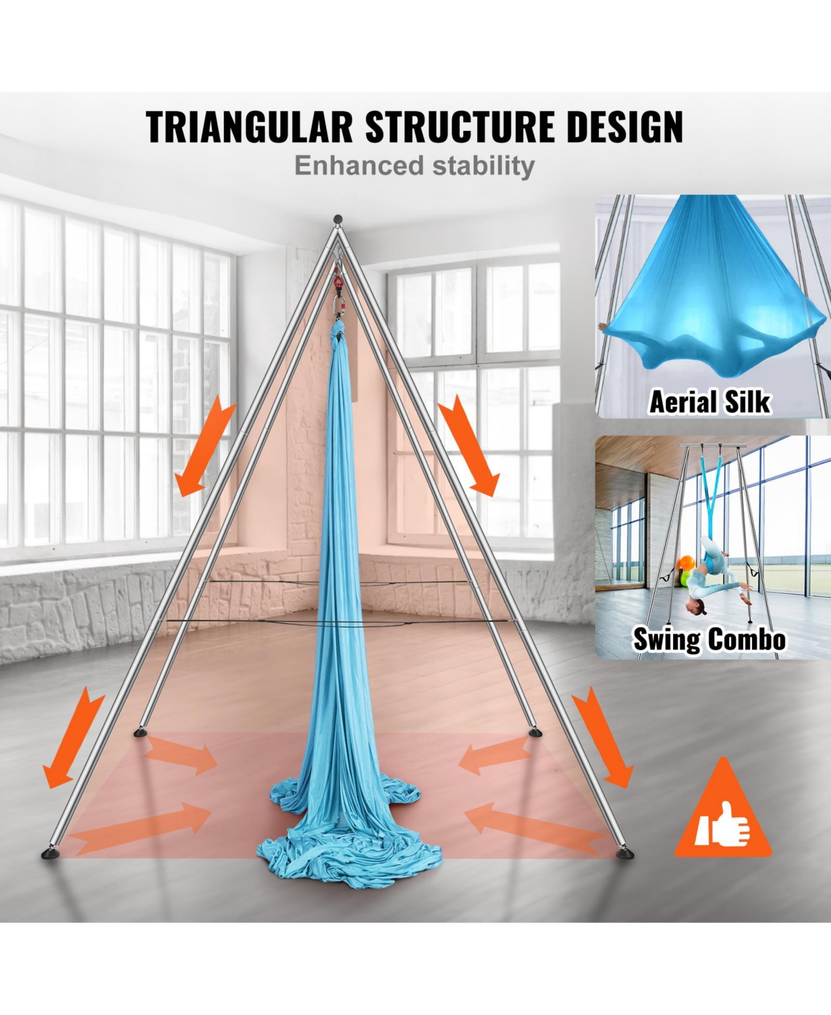 Vevor Yoga Swing Stand Hammock Aerial Silk Kit 551.15 lbs Load Yoga Frame