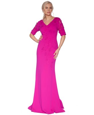Short-Sleeve V-Neck Laser Cut Gown