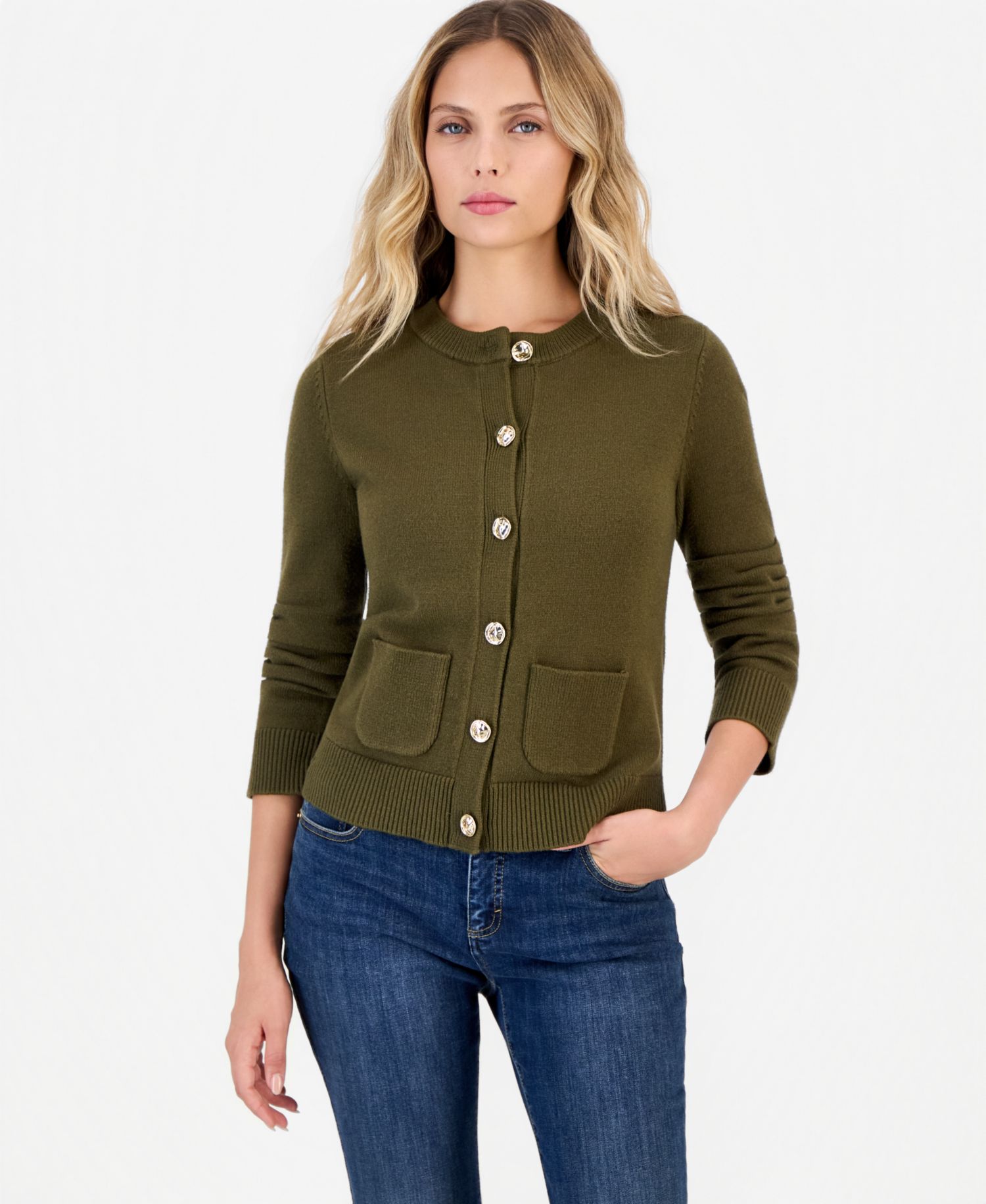 Petite Long-Sleeve Button-Front Cardigan