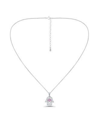 Pink Shell Inlay Fine Silver-Plated Hamsa Pendant Necklace