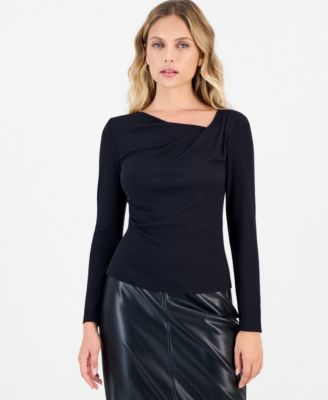 Petite Draped Cowl-Neck Long-Sleeve Top
