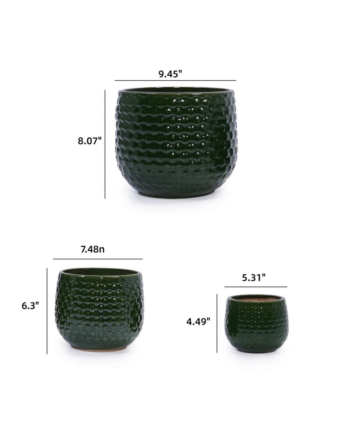 Clihome Handmade Glazed Ceramic Planter Set of 3, Diamond Pattern,for Outdoor Garden & Indoor StaircaseUse,Terracotta