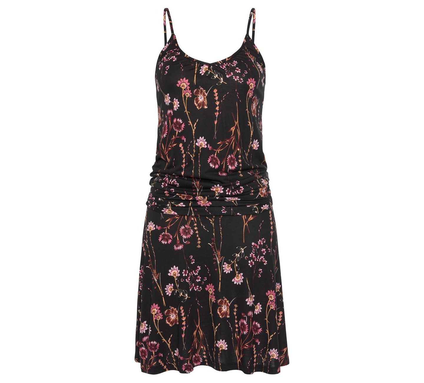 Женское платье Lascana Viscose Printed Spaghetti Strap Short, цвет: Чёрный разноцветный — фото 6
