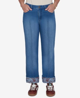 Plus Size Floral Cuff Stretch Ankle Jeans