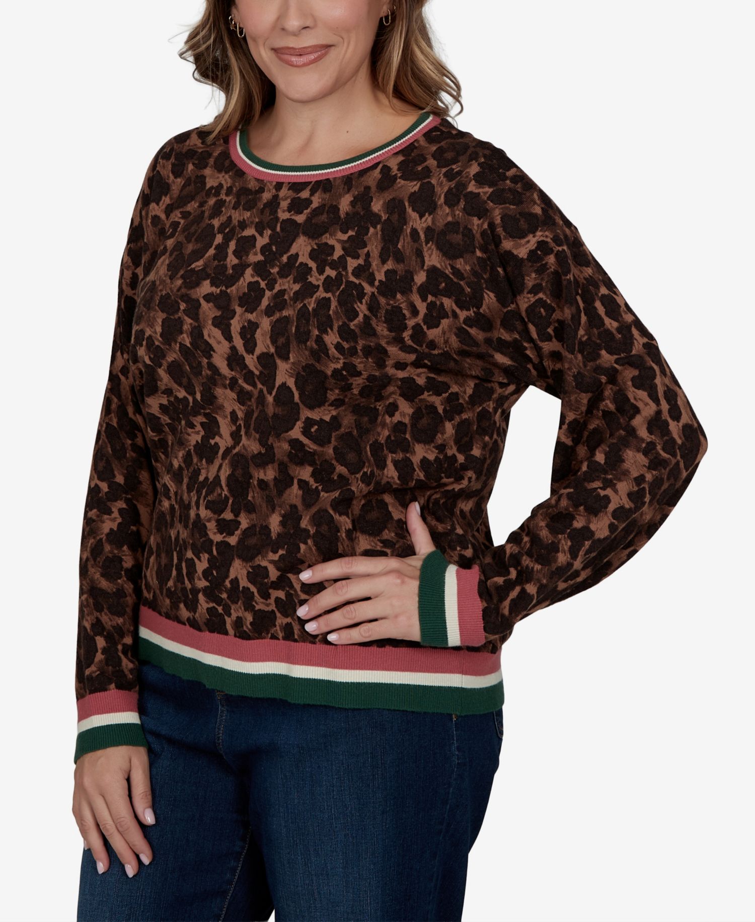 Plus Size Cheetah Print Knit Sweater