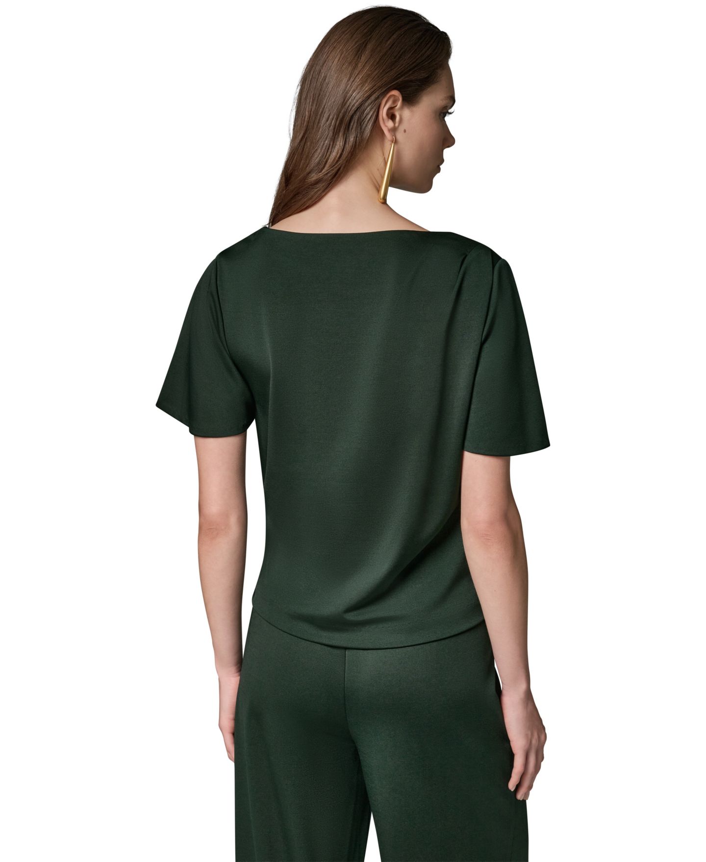 Женский топ Donna Karan New York Ruched Side Short-Sleeve Top, цвет: Чёрный тёмно-зелёный — фото 9