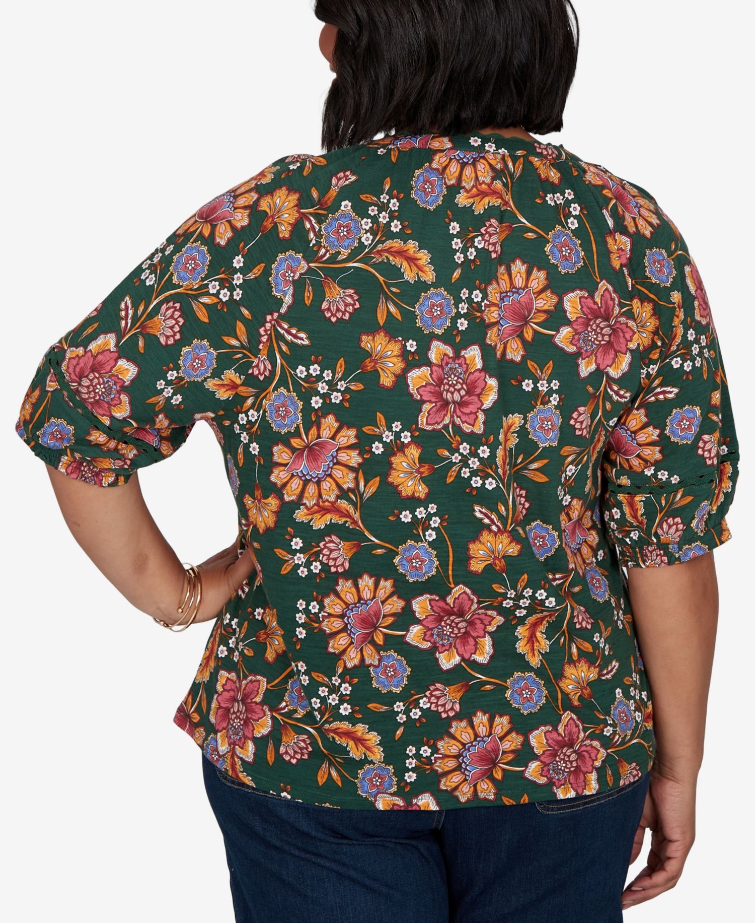 Plus Size Floral Vines Printed Cotton Knit Top