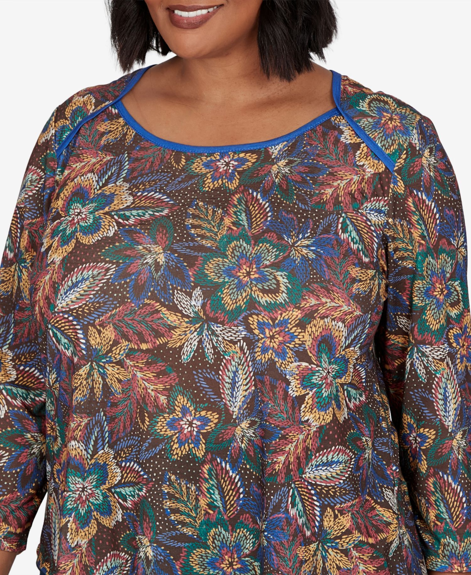 Plus Size Textured Floral Print Knit Top