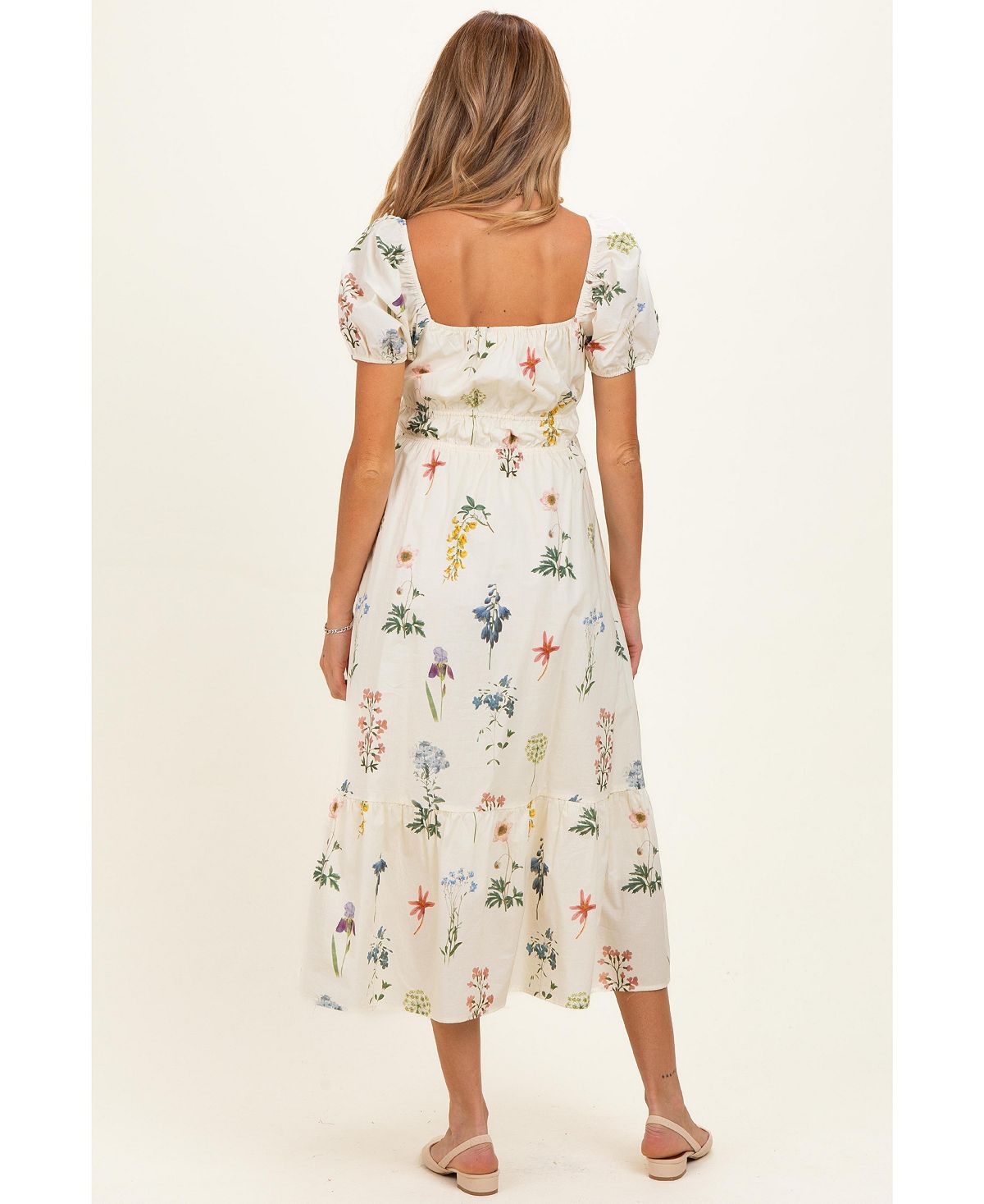 Pinkblush Women's Ivory Floral Puff Sleeve Midi Dress view 3 — MAYCSS fashion products
