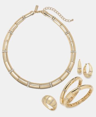 I.N.C. International Concepts Pave Stripe Collar Necklace Hoop Earrings Stretch Bracelets Statement Ring Macys Exclusive