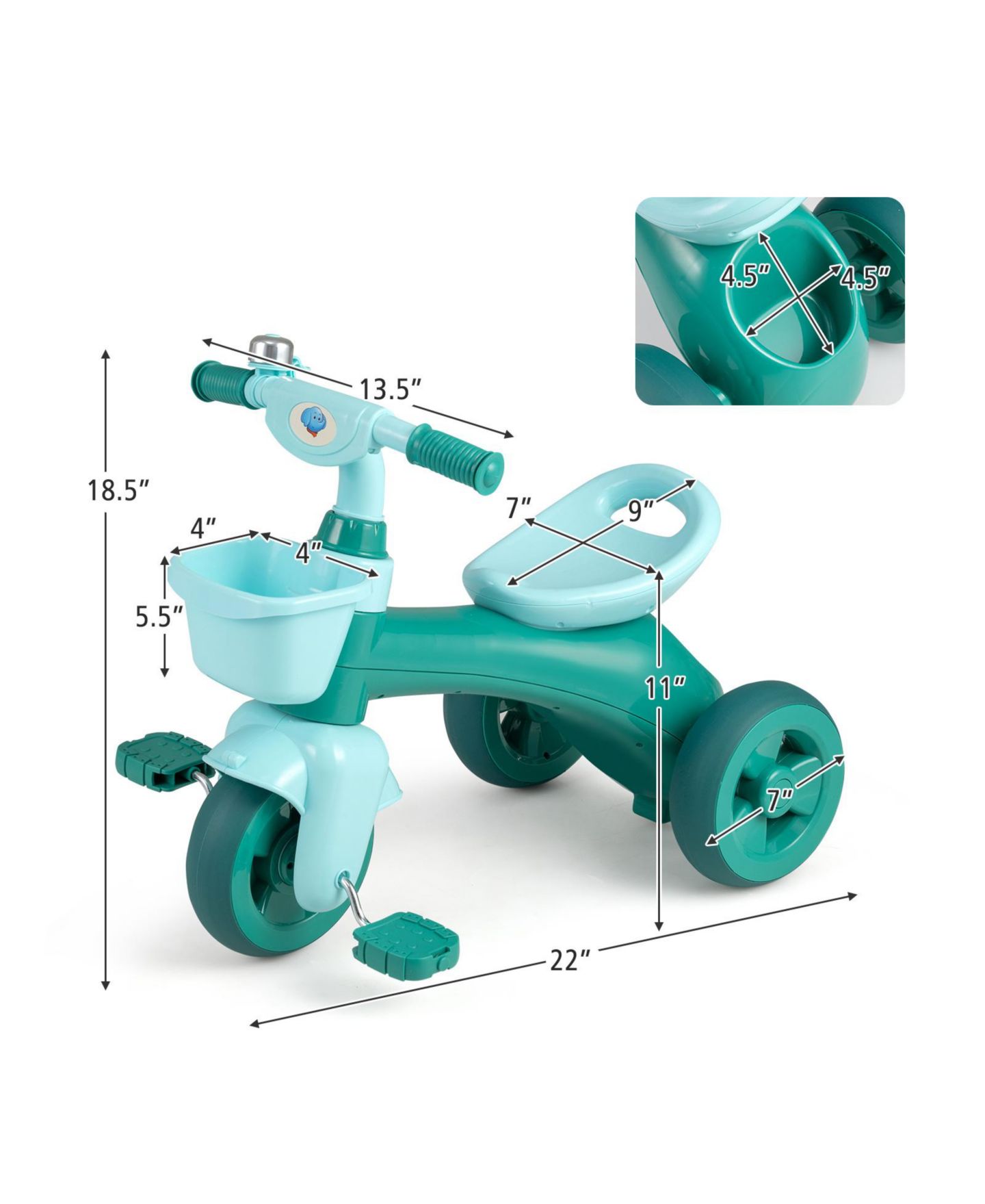 Детская игрушка Slickblue Kids Tricycle with Front Basket, Bell and Limited Steering, цвет: Зелёный — фото 3