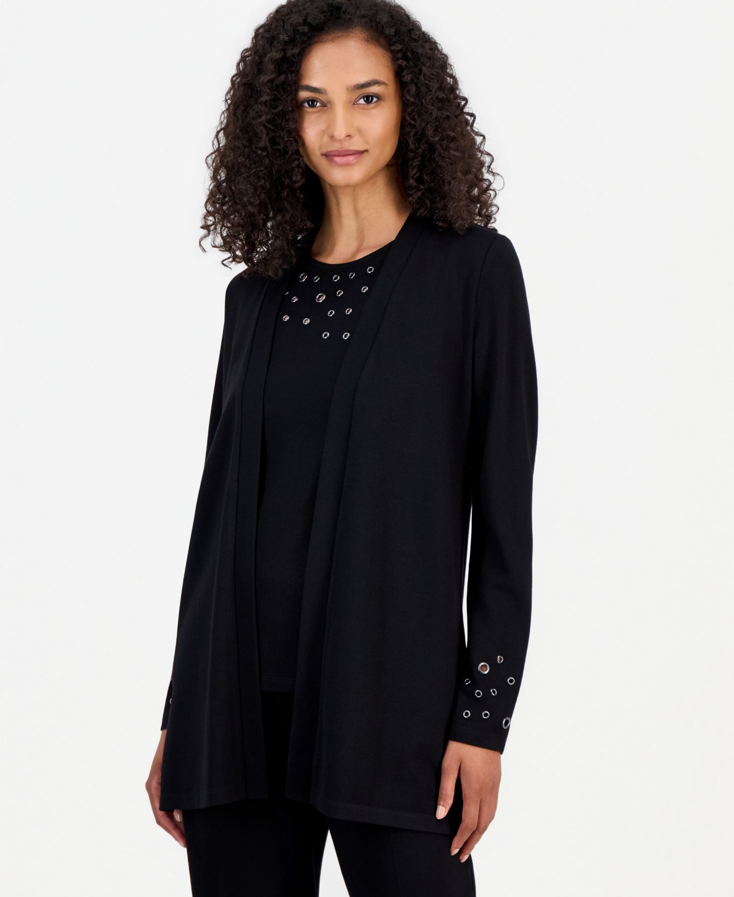 Women's Crewneck Grommet-Trim Sleeveless Top