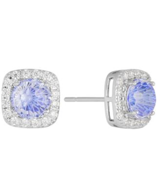 Sterling Silver Starlight Cubic Zirconia Cushion Halo Stud Earrings