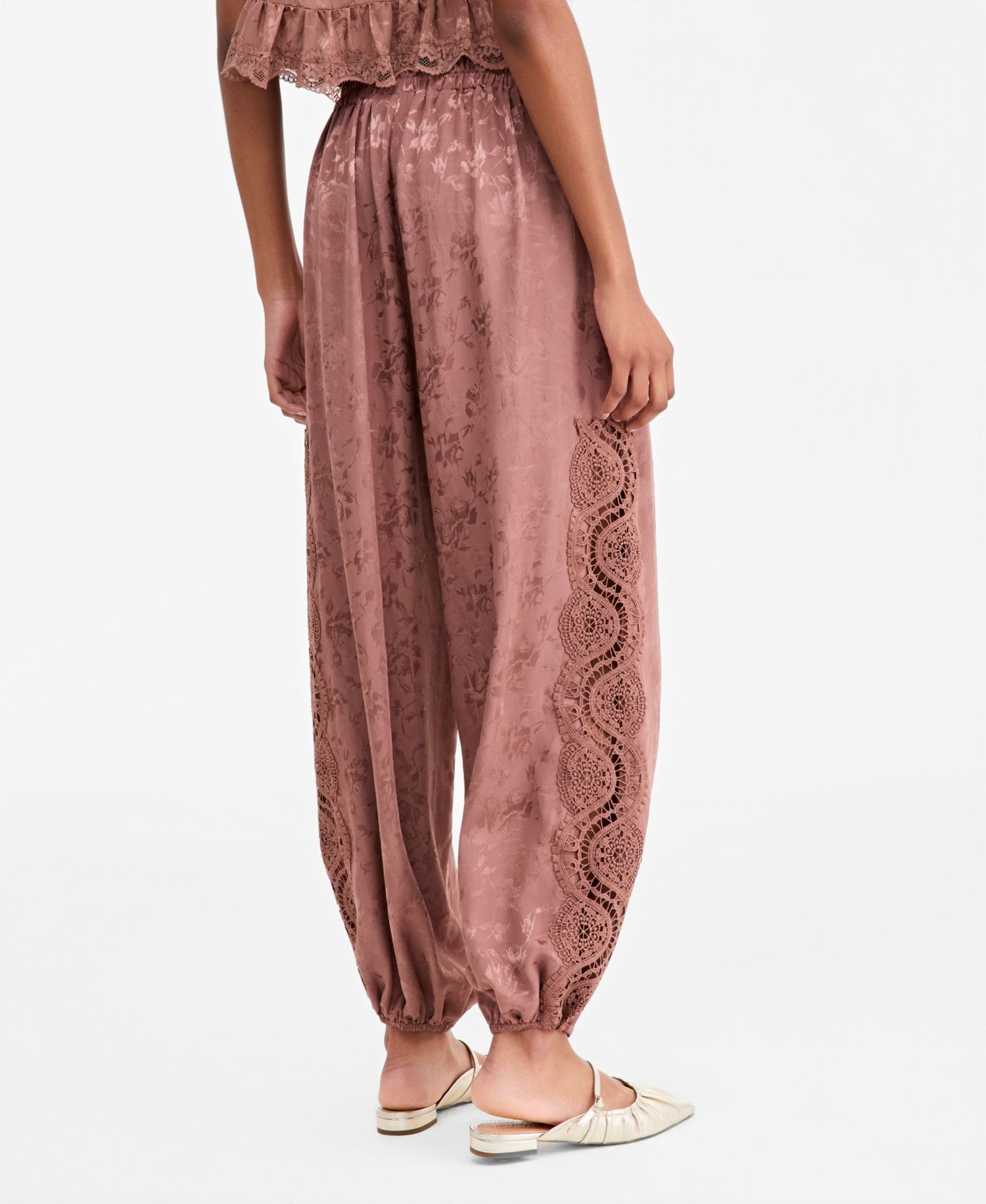 Petite Pull-On High-Rise Satin Jacquard Balloon Pants