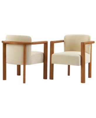 2-Piece Modern Dining Armchairs, Fabric Upholstered Seat and Walnut Rubberwood Frame, Wide Seat