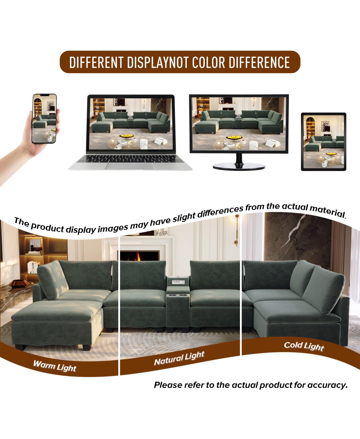 Streamdale Furniture 121.2" Modular U-Shaped Cloud Sectional Sofa with Storage and Usb