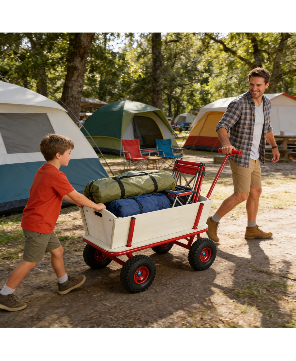 Streamdale Furniture Wooden 4-Wheel Kids' Outdoor Stroller, 260LBS Capacity
