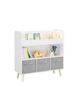 Kids Bookshelf With 3 Removable Fabric Bins Toy Book Organizer
