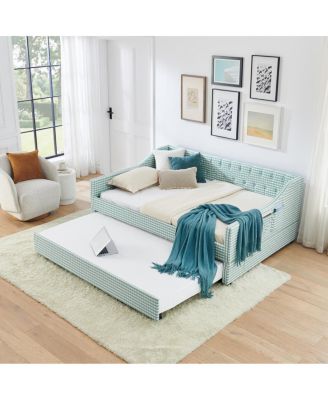 Upholstered Full-Size Convertible Daybed with Trundle and Side Storage