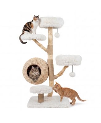 5-Tier Cat Tree 53'' Wooden Cat Tower With Woven Cat Condo Plush Perches for Indoor