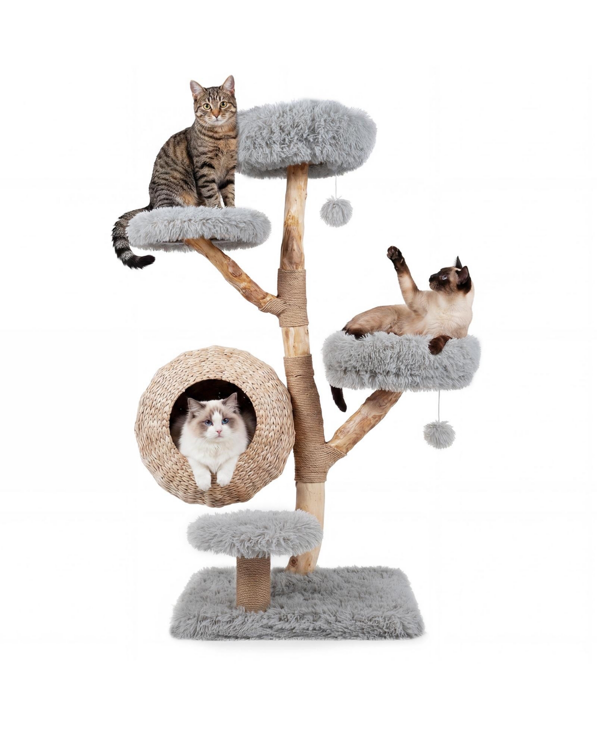 Gymax 5-Tier Cat Tree 53'' Wooden Tower With Woven Condo Plush Perches for Indoor