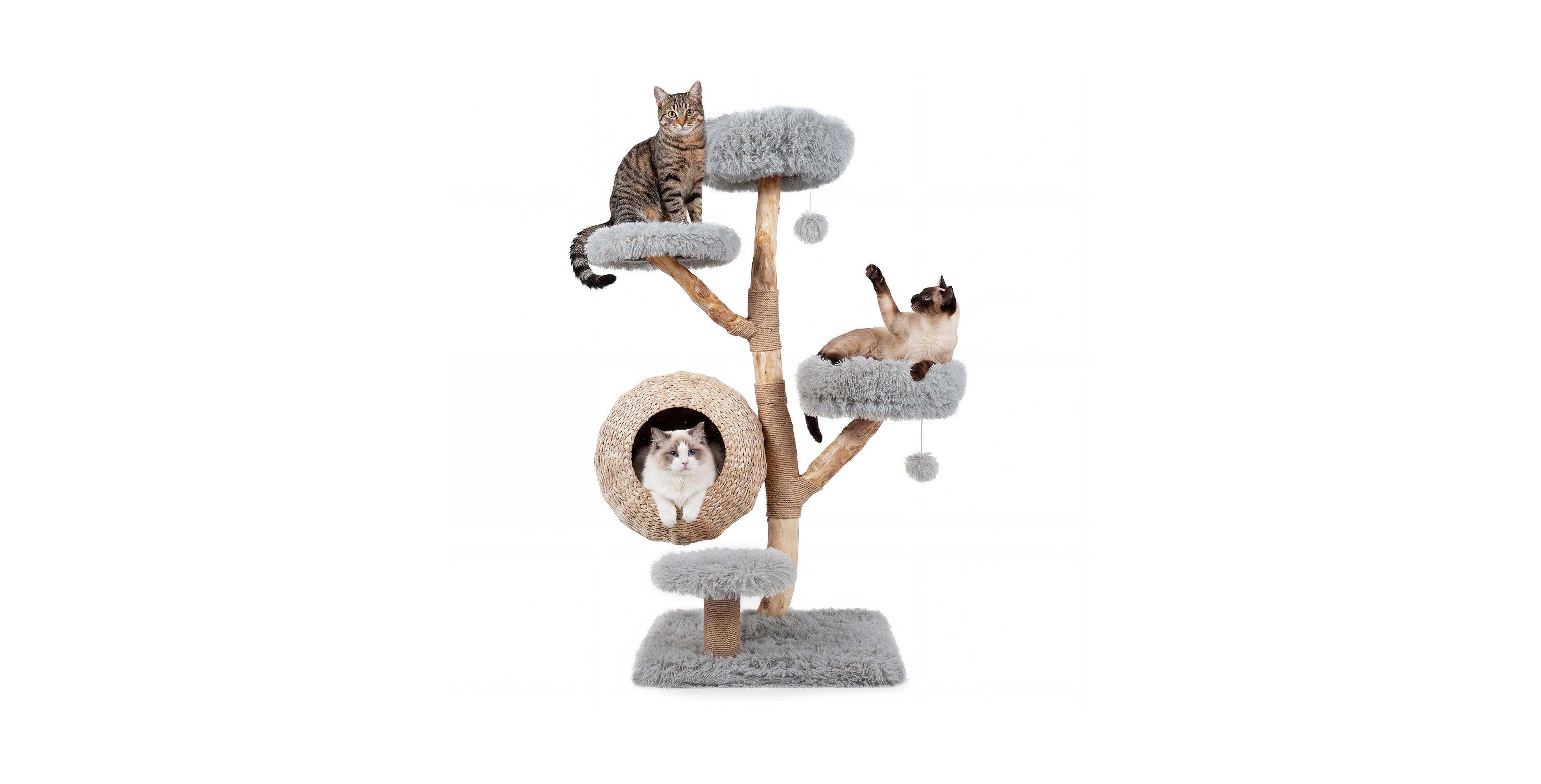 Gymax 5-Tier Cat Tree 53'' Wooden Cat Tower With Woven Cat Condo Plush Perches for Indoor
