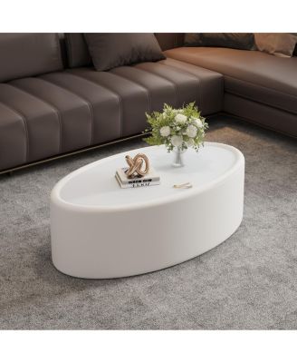 33.46" Oval Hidden Storage Coffee Table with Tempered Glass and Leather Top