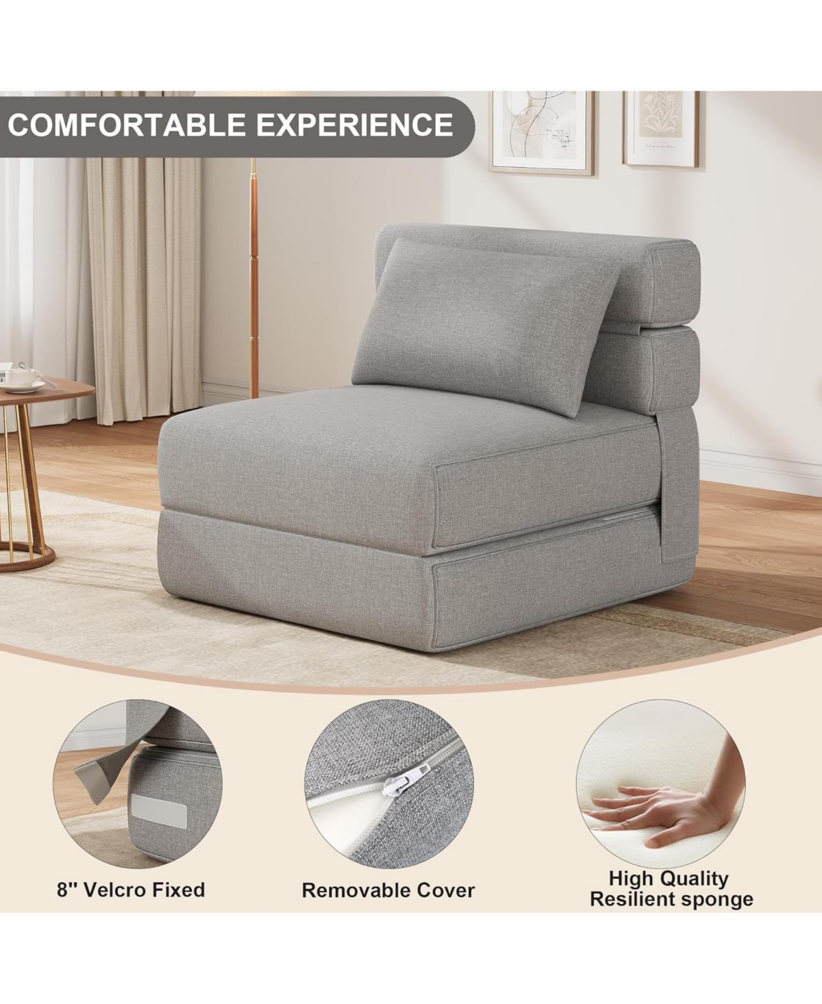 gaomon Folding Sofa Bed With Upgraded Pillow, Convertible Sleeper Chair- Modern Comfortable Sofa Bed Linen Fabric