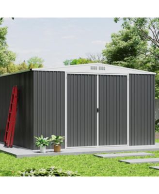 9x12 Shed for Outdoor Storage, Galvanized Steel Metal Tool Sheds House with Lockable Doors, Lock and Air Vent