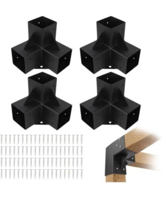 Pergola Brackets Kit 4x4 inch (Inner Size 3.6x3.6), 4pcs 3-Way Right Angle Corner Bracket Woodworks DIY Post Bracket