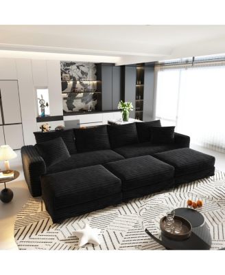  102.4" Modern Plush Corduroy 4-Seat Cloud Sofa with 3 Ottomans