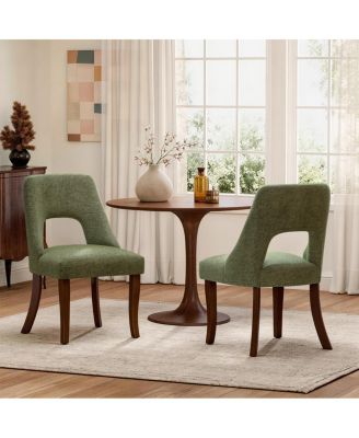 Set of 2 Upholstered Chenille Dining Chairs with Solid Wood Legs