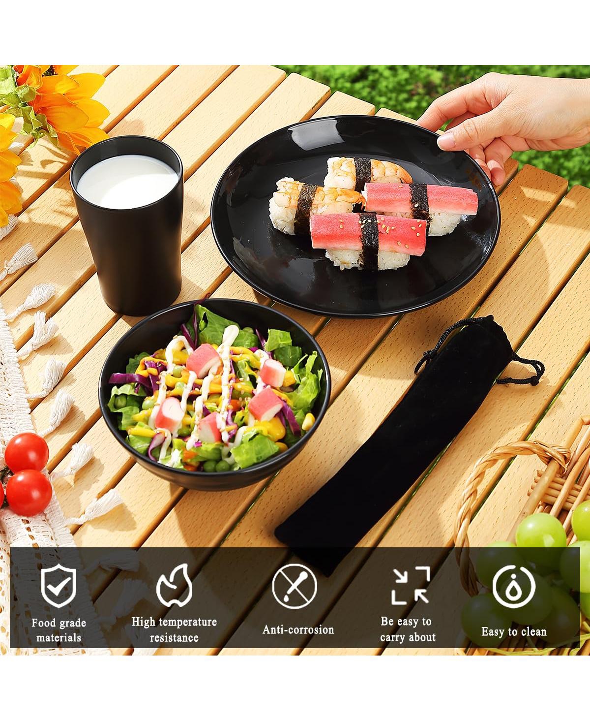 Piscifun Portable Camping Travelware Set Plastic Plates Cups Stainless Steel Cutlery Mess Kit