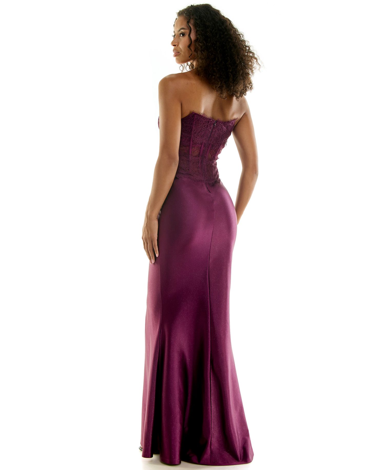 Juniors' Corset Lace Glitter Satin Dress