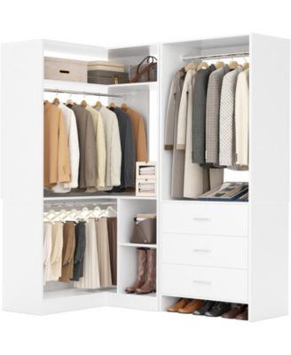 57-In Corner Closet System Set with Wood Drawers and Hanging Rods