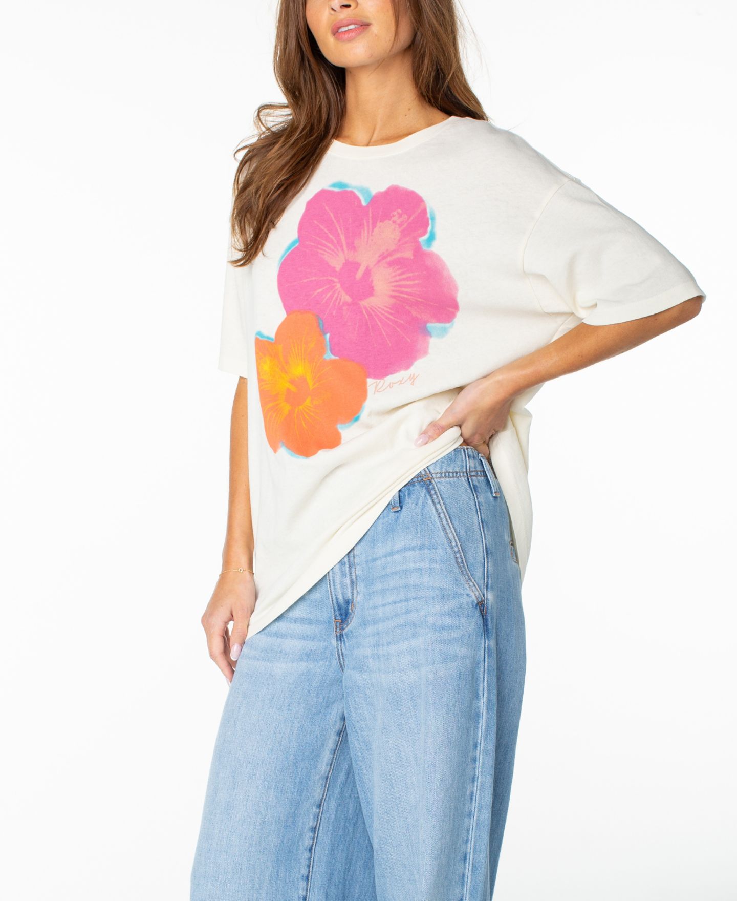 Женская футболка Roxy Flower Glow Graphic Pull-On, цвет: Облачный сияющий — фото 2