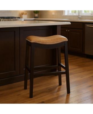 31" Faux Leather and Solid Wood Backless Counter Height Bar Chair